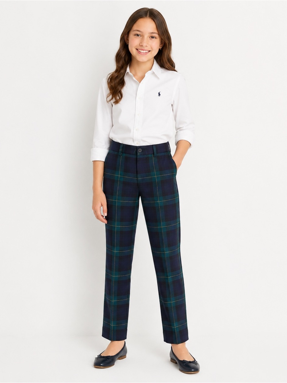 Polo Ralph Lauren Plaid Trousers Women's 10 Navy Green Preppy Crop Leg Pants